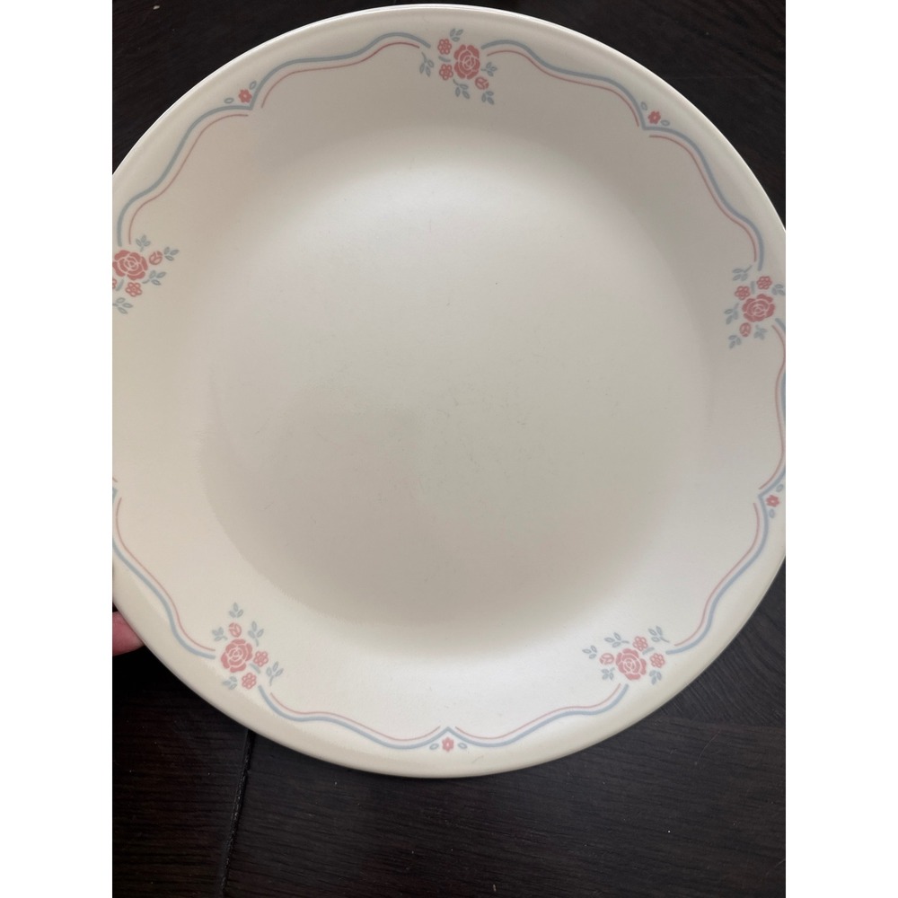 Corelle‎ English Breakfast Dinner Plate Pink Rose Blue Ribbon 10.25 Inch Vintage